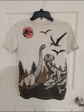 Old Navy Tan Dinosaur Graphic Tee with Brown, Green and Black Accents